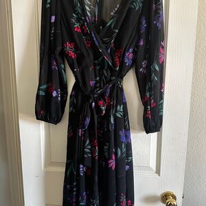 Calvin Klein Black Floral Long Sleeve Dress